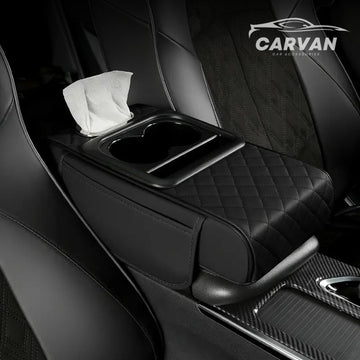 Carvan Car Armrest Cushion with Cup Holder and Tissue Box