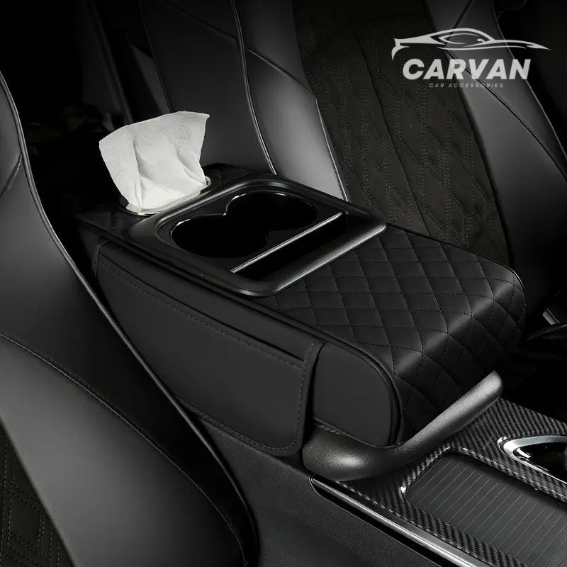 Carvan Car Armrest Cushion with Cup Holder and Tissue Box