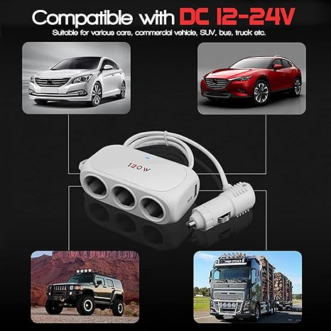 Universal Car Cigarette Lighter Socket with Dual USB Charger